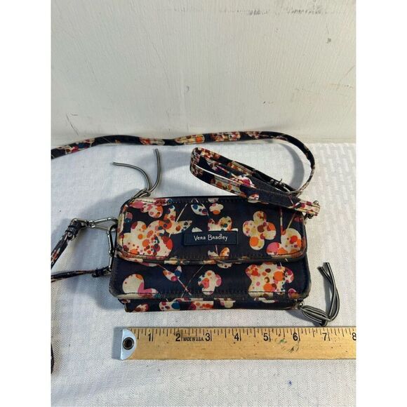 Vera Bradley RDIF anti-theft wallet crossbody black flowers 6"x4" - Picture 4 of 7